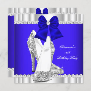 Convite Elegante Glitter Royal Blue Silver High Heels 2