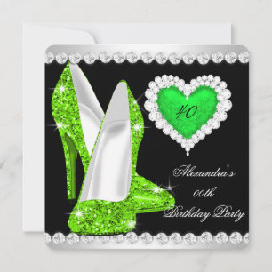 Convite Elegante Glitter Verde limão Heart Calçados Aniver