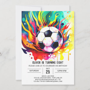 Convite Elegante Goal Watercolor Soccer Aniversário