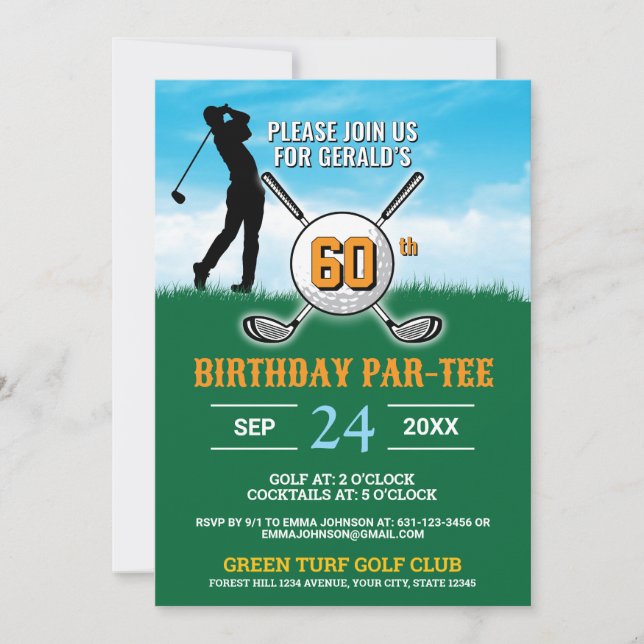 Convite Elegante Golf Birthday Design (Frente)