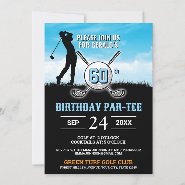 Convite Elegante Golf Birthday Design (Frente)