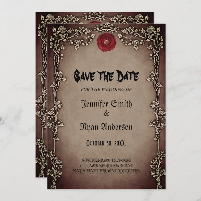 Convite elegante gótico para casamento save the da (Frente/Verso)