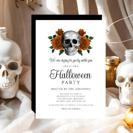 Convite Elegante Gótico Preto Floral Caveira Halloween