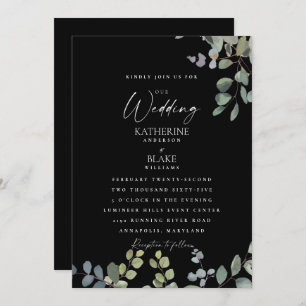Convite Elegante Grace Weding All Black Eucalyptus