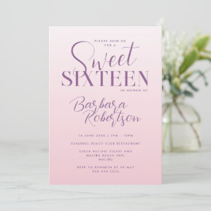 Convite Elegante Gradiente Rosa Script Sweet Sixteen