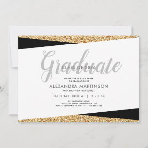 Convite Elegante Graduação com Brilho de Ouro Falso