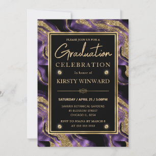 Convite Elegante Graduação com Purpura e Brilho Dourado de