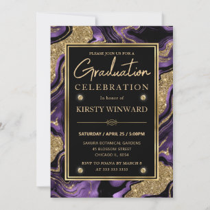 Convite Elegante Graduação com Purpura e Brilho Dourado de