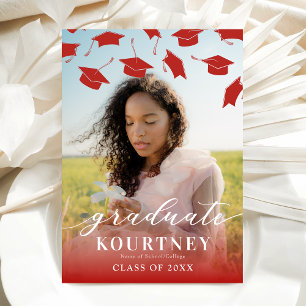 Convite Elegante Graduação em Foto Vermelha e Branca