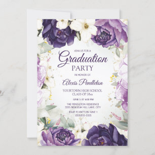 Convite Elegante Graduação Floral Roxa e Branca