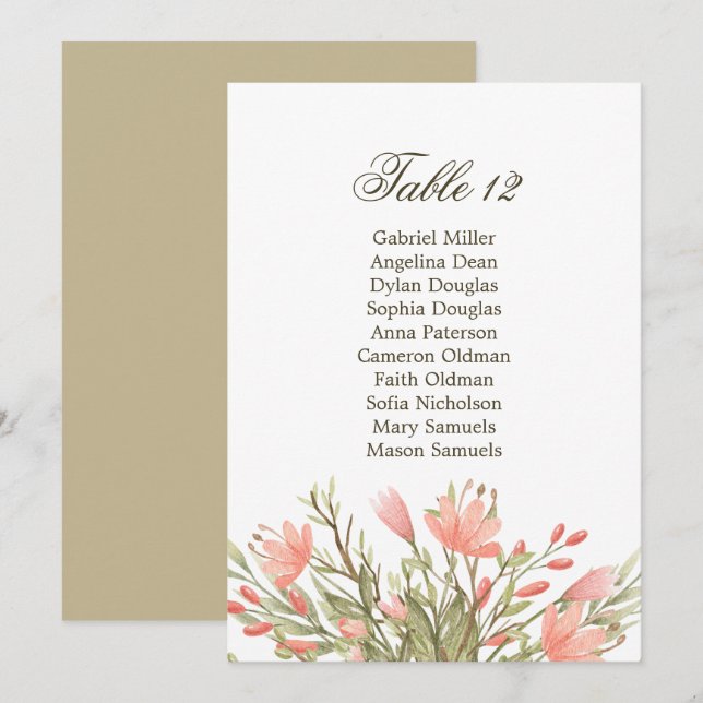 Convite Elegante Gráfico de Assentos de Casamento com Flor (Frente/Verso)