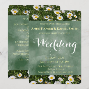 Convite Elegante Green Daisy Wedding