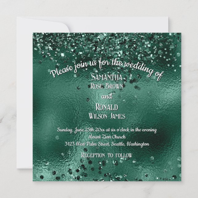 Convite Elegante Green Glitter e Foil Wedes (Frente)