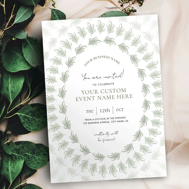 Convite Elegante Greenery Chic Business Event Gala (Elegant greenery business event invitation design with fully editable text)