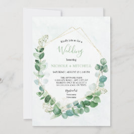 Convite Elegante Greenery Dourado em um Casamento