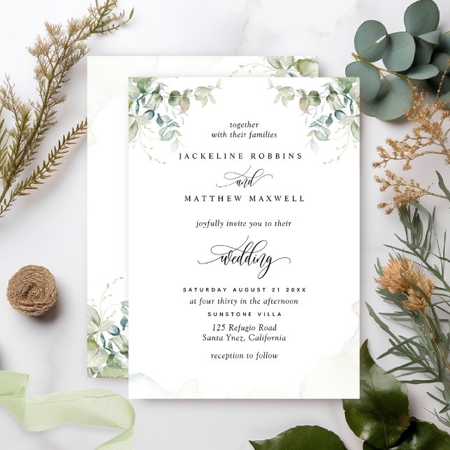 Convite Elegante Greenery e Watercolor Wedding (Criador carregado)