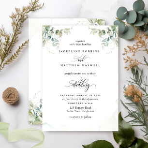 Convite Elegante Greenery e Watercolor Wedding