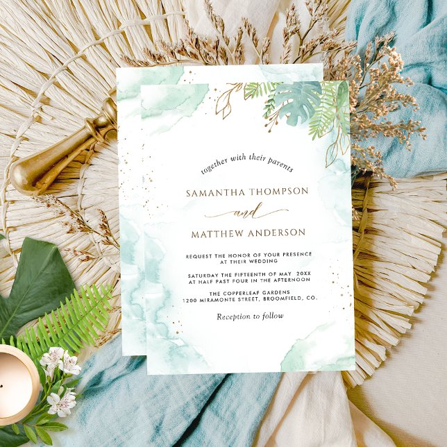 Convite Elegante Greenery e Watercolor Wedding (Criador carregado)