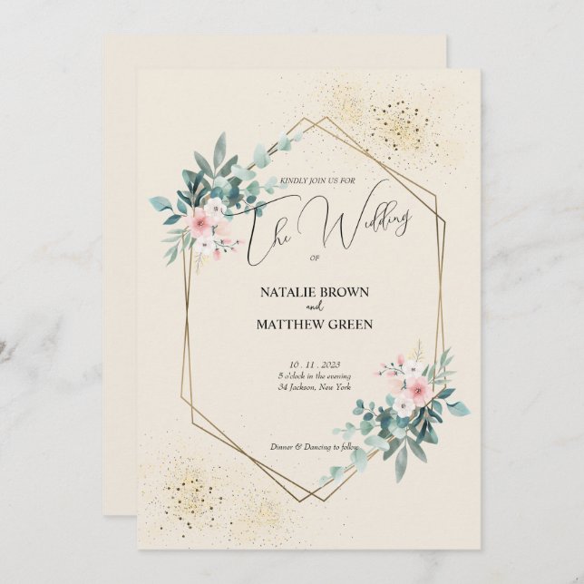 Convite Elegante Greenery Eucalyptus Invitation (Frente/Verso)