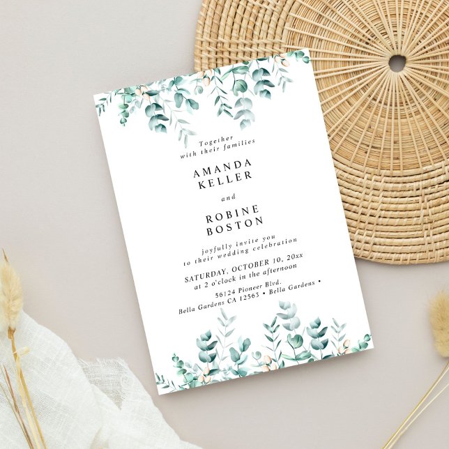 Convite Elegante Greenery Eucalyptus Invitation (Criador carregado)