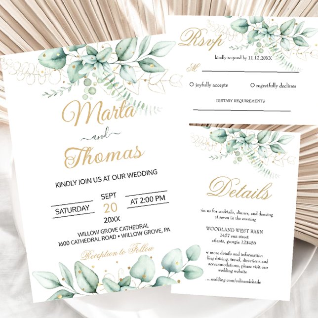 Convite Elegante Greenery Eucalyptus Invitation (Criador carregado)