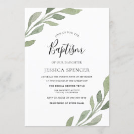 Convite Elegante Greenery Leaf Boy ou Girl Baptism Convida