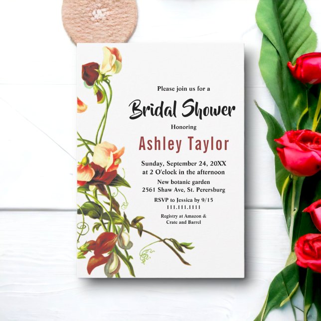 Convite Elegante Greenery Rosas Russos Chá de panela Flora (Criador carregado)