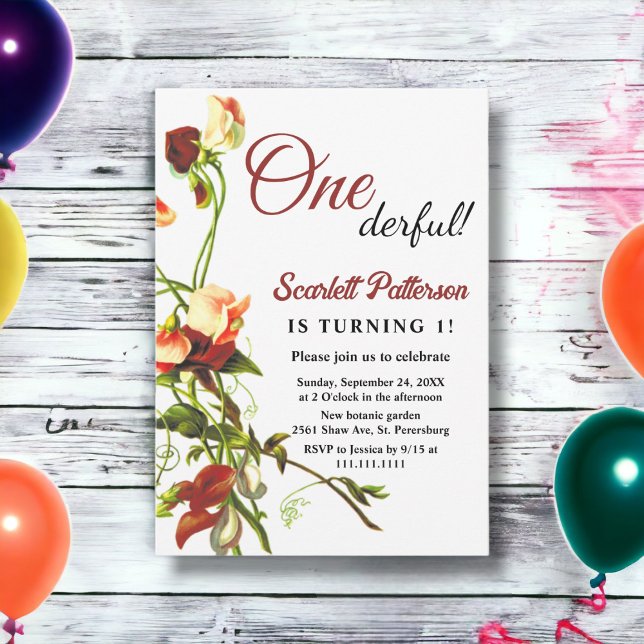 Convite Elegante Greenery Rosas Russos primeiro aniversari (Criador carregado)