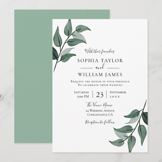 Convite Elegante Greenery Sai do Casamento da primavera (Frente/Verso)