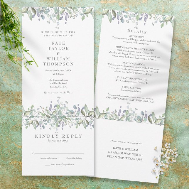 Convite Elegante Greenery Tudo Em Um Casamento (Criador carregado)