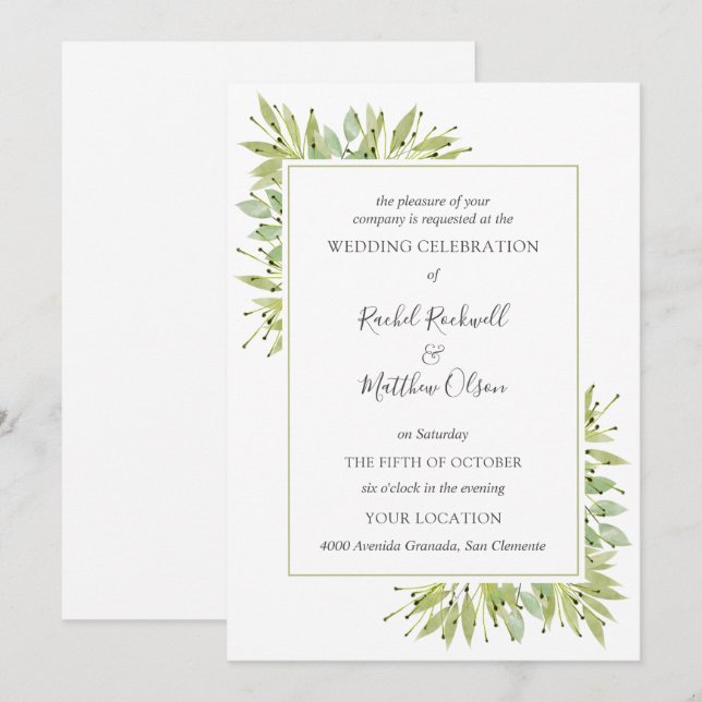 Convite Elegante Greenery Wedding (Frente/Verso)
