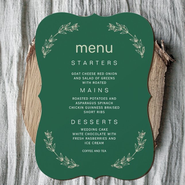 Convite Elegante Greenery Wedding Menu | Tipo de Letra do  (Elegant Greenery Wedding Menu | Script Font #zazzlemade #menu #dinner #leafwreathmenu #darkgreen)