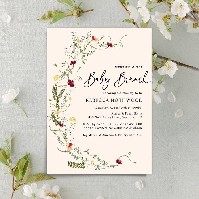 Convite Elegante Greenery Wildflower Wreath Baby Brunch (Criador carregado)