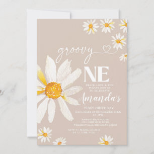 Convite Elegante Groovy One Birthday Boho Daisy Flowers