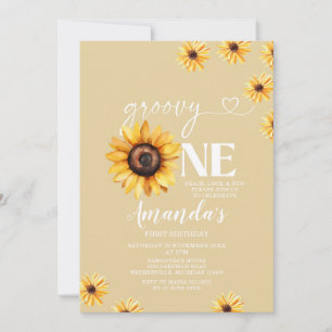 Convite Elegante Groovy One Birthday Boho Sunflower