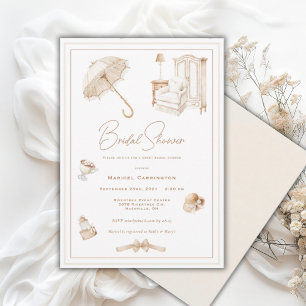 Convite Elegante Guarda-Chuva Neutro Bridal