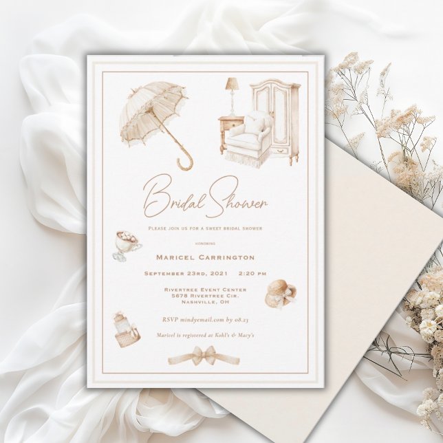 Convite Elegante Guarda-Chuva Neutro Bridal (Criador carregado)