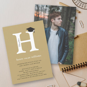 Convite Elegante 'H' em Monograma Dourado para Boina de Fo