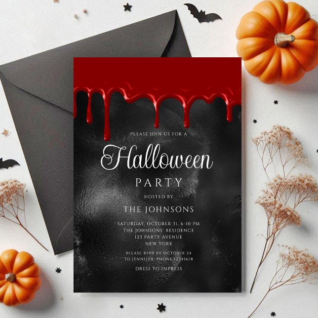 Convite Elegante Halloween Gótico Sangrando (Elegant Gothic Blood Dripping Halloween Invitation)