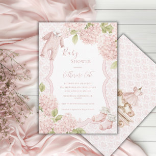 Convite Elegante Hidrangea Floral Rosa Vintage Bebê