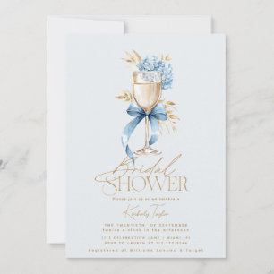 Convite Elegante Hidrangeia Azul Prosecco Laço Chá de Noiv