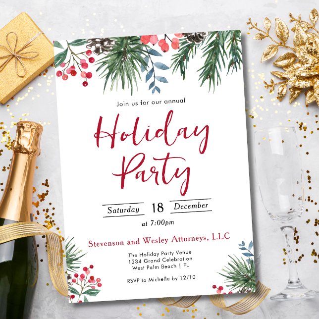 Convite Elegante Holly Berries Corporate Holiday Party (Criador carregado)