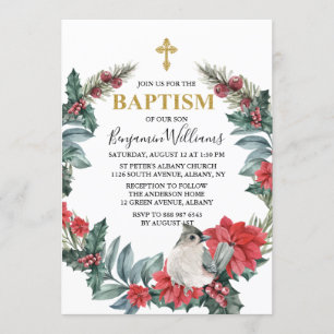 Convite Elegante Holly Berry Winter Baptism
