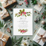 Convite Elegante Holly e Ivy Christmas Sip e See Charm<br><div class="desc">Celebre a chegada de um novo bebê com este elegante gole de feriado e veja o convite, apresentando rosas vermelhas sagradas, festiçadas e vibrantes. O design simplista, aliado a uma tipografia refinada, cria um eterno e um olhar sofisticado. Perfeito para um evento no Natal ou no inverno, este convite capta...</div>