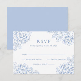 Convite Elegante Hortênsia Azul Floral RSVP de Casamento