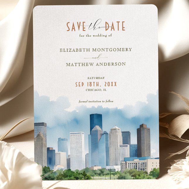 Convite Elegante Houston, Texas Save-the-Date Invitation (Criador carregado)