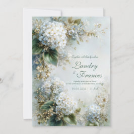 Convite Elegante Hydrangea Branca Dourada Botânica Casamen