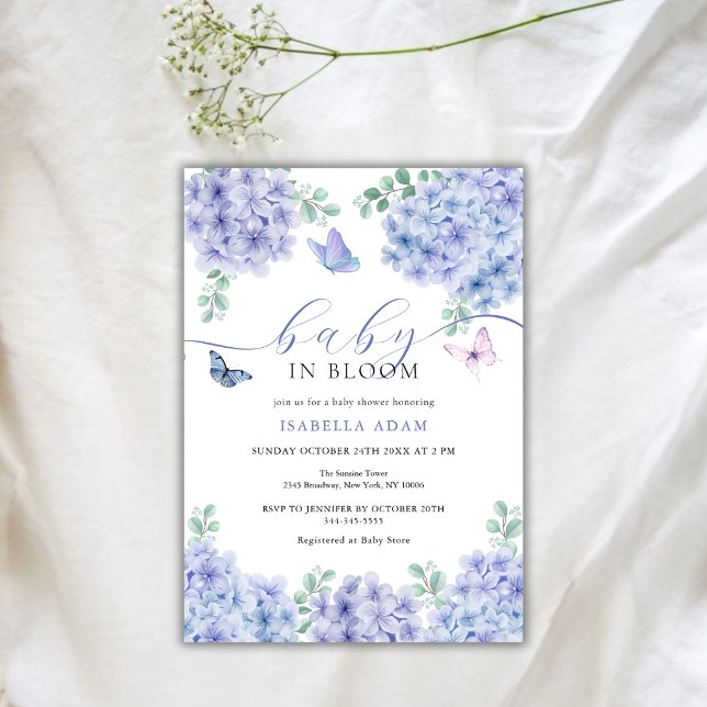 Convite Elegante Hydrangea Floral Chá de fraldas (Elegant Hydrangea Floral Garden Baby Shower Invitation)