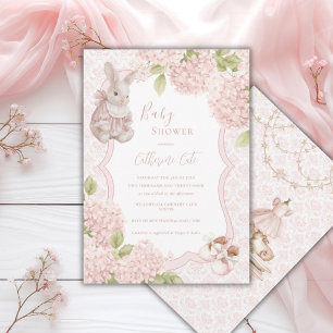 Convite Elegante Hydrangea Rosa Coelho Baby Vintage