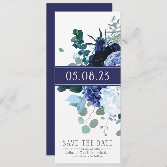 Convite Elegante Índigo Sofisticado e Save the date de cas (Frente/Verso)